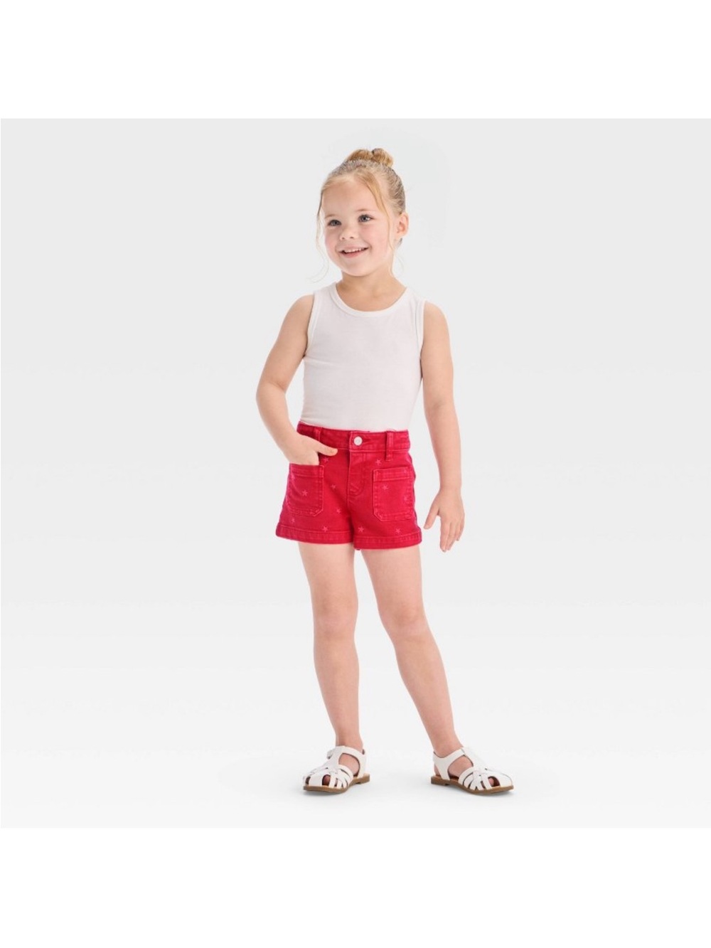 Cat & Jack Red Star-Embroidered Denim Shorts - Picture 3 of 4